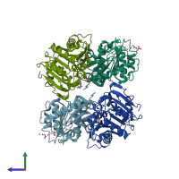 PDB entry 7xtu coloured by chain, side view.