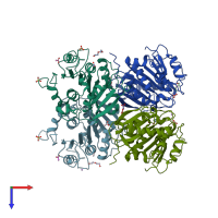 PDB entry 7xtu coloured by chain, top view.