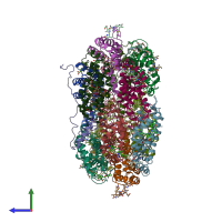 PDB entry 7y1a coloured by chain, side view.