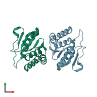 PDB entry 7y4b coloured by chain, front view.