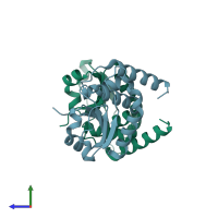 PDB entry 7y4b coloured by chain, side view.