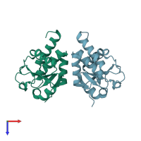 PDB entry 7y4b coloured by chain, top view.