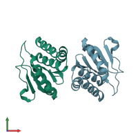 PDB entry 7y4d coloured by chain, front view.
