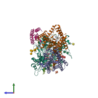 PDB entry 7y5t coloured by chain, side view.