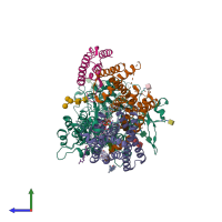 PDB entry 7y5x coloured by chain, side view.