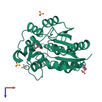 PDB entry 7yas coloured by chain, top view.