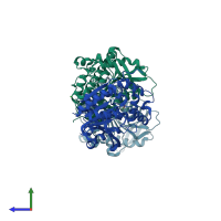 PDB entry 7yc0 coloured by chain, side view.