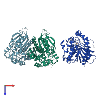 PDB entry 7yc0 coloured by chain, top view.