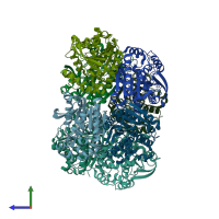 PDB entry 7yc4 coloured by chain, side view.