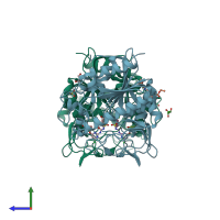 PDB entry 7yd2 coloured by chain, side view.