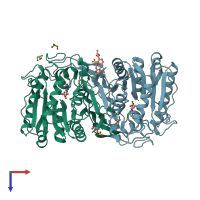 PDB entry 7yd2 coloured by chain, top view.