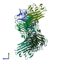 PDB entry 7ye3 coloured by chain, side view.