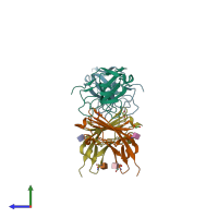 PDB entry 7ygg coloured by chain, side view.