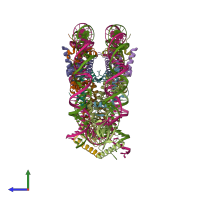 PDB entry 7yi1 coloured by chain, side view.
