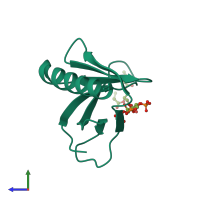 PDB entry 7yis coloured by chain, side view.