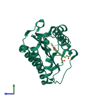 PDB entry 7yk9 coloured by chain, side view.