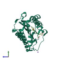 PDB entry 7ykb coloured by chain, side view.