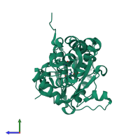 PDB entry 7yok coloured by chain, side view.