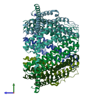 PDB entry 7yqd coloured by chain, side view.