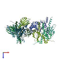 PDB entry 7yrt coloured by chain, top view.