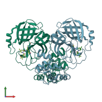 PDB entry 7yrz coloured by chain, front view.