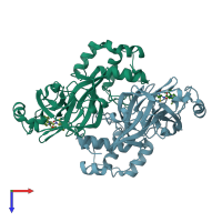 PDB entry 7yrz coloured by chain, top view.
