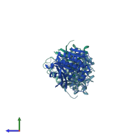 PDB entry 7yvt coloured by chain, side view.