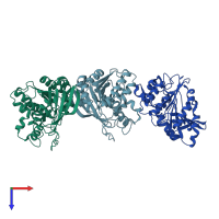 PDB entry 7yvt coloured by chain, top view.