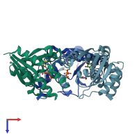 PDB entry 7ywm coloured by chain, top view.