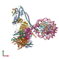 PDB entry 7ywx coloured by chain, front view.