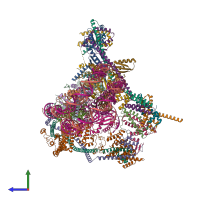 PDB entry 7ywx coloured by chain, side view.