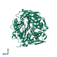 PDB entry 7ywz coloured by chain, side view.