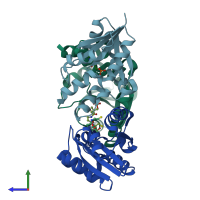 PDB entry 7yy1 coloured by chain, side view.