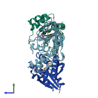 PDB entry 7yy7 coloured by chain, side view.