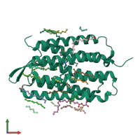 PDB entry 7z0d coloured by chain, front view.