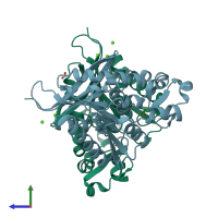 PDB entry 7z2v coloured by chain, side view.