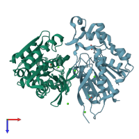 PDB entry 7z2v coloured by chain, top view.
