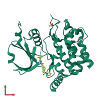 PDB entry 7z4v coloured by chain, front view.