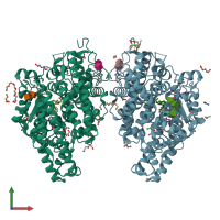 PDB entry 7z6z coloured by chain, front view.