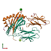 PDB entry 7zak coloured by chain, front view.