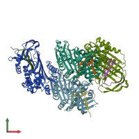 PDB entry 7zas coloured by chain, front view.
