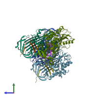 PDB entry 7zas coloured by chain, side view.