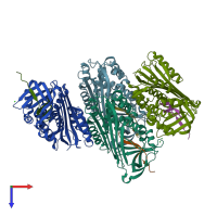 PDB entry 7zas coloured by chain, top view.