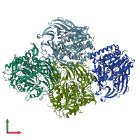 PDB entry 7zaz coloured by chain, front view.