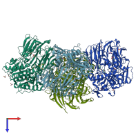 PDB entry 7zaz coloured by chain, top view.