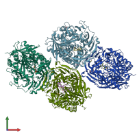 PDB entry 7zb0 coloured by chain, front view.