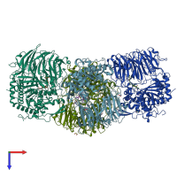 PDB entry 7zb0 coloured by chain, top view.