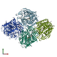 PDB entry 7zb1 coloured by chain, front view.