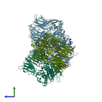 PDB entry 7zb1 coloured by chain, side view.