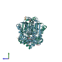 PDB entry 7zba coloured by chain, side view.